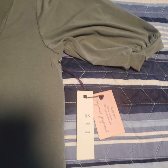 NEW Crosby Size XS Modal Polyester Square Neck Olive Green Boho Top Office Work - Picture 5 of 8